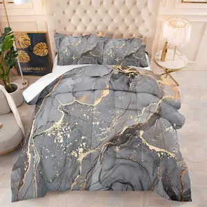 Marble Pattern Comforter Set Duvet Set Decorative Duvet Cover, 1 Count Comforter & 1/2 Counts Pillowcase without Filler, Soft Comfortable Bedding Set for Home Bedroom
