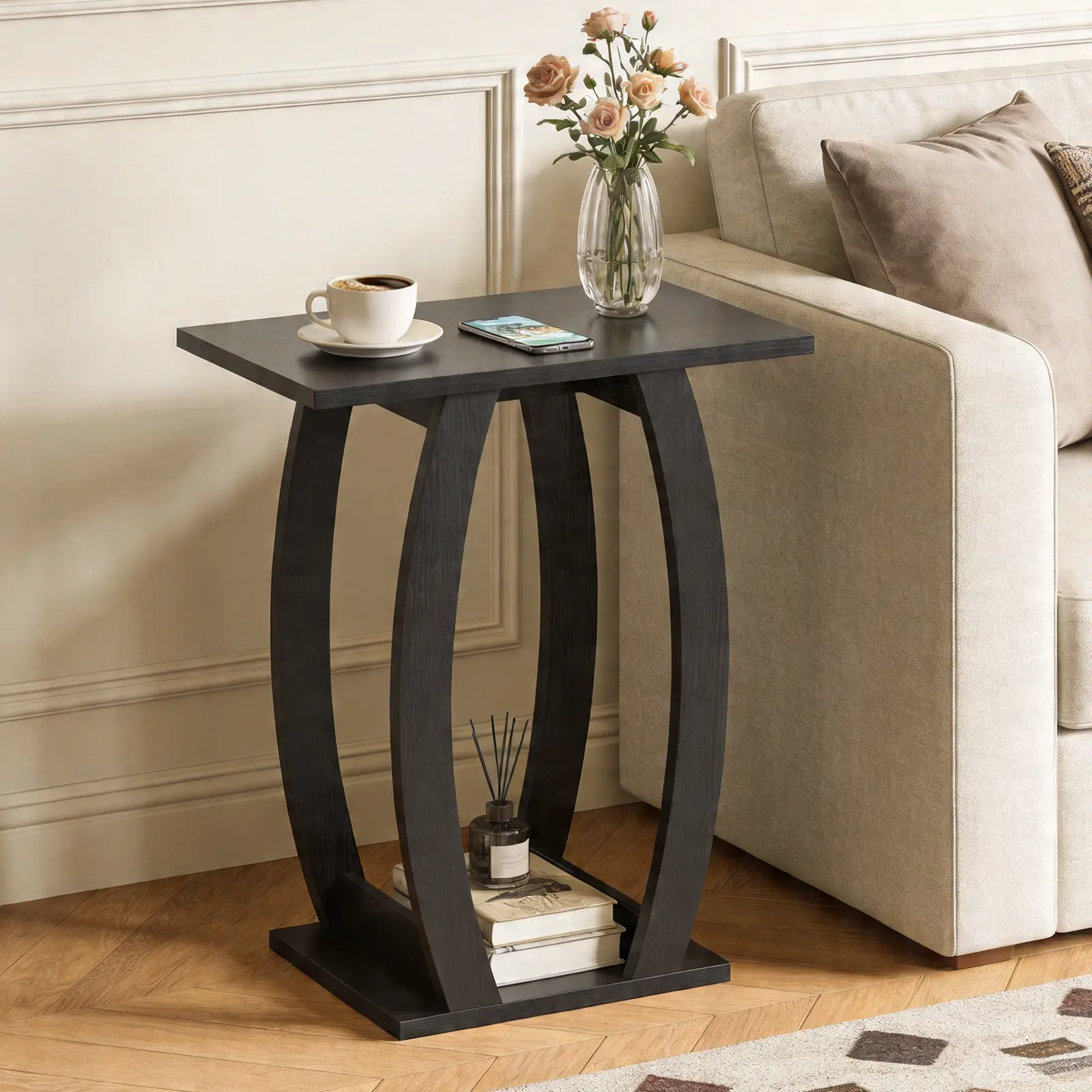 MAHANCRIS 2-Tier Side Table, Small Accent Table, Modern Style End Table, Sofa Side Table, for Living Room and Bedroom, Black