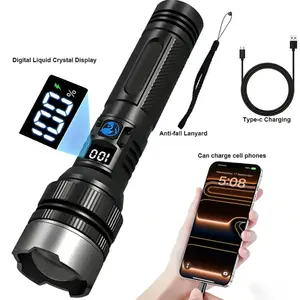 2-in-1 High Lumen Super Bright&Power Bank with Digital Display, Zoomable Lantern, Waterproof Headlight, Adjustable Brightness for Outdoor Camping, Emergency (Black), Super Bright Flashlight, High Lumen Flashlight