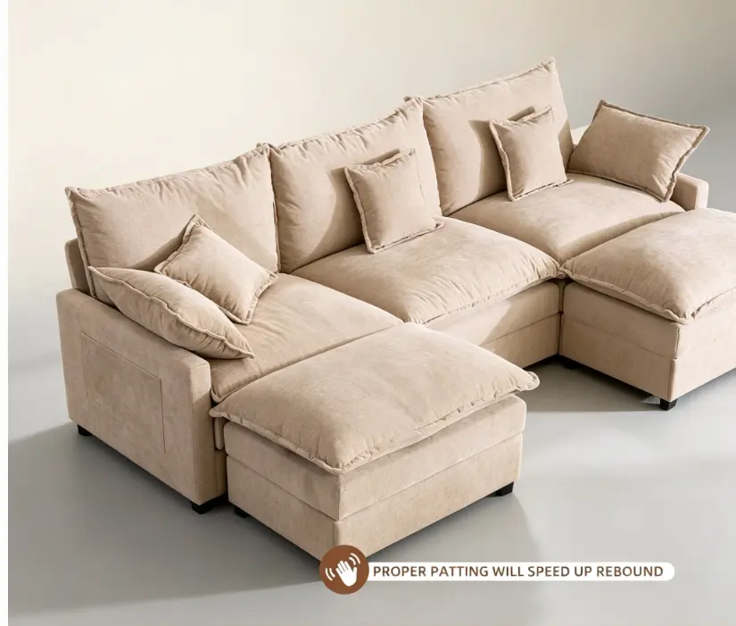 【3-5 Packages】108 Inch Sectional Sleeper Sofa with Pull Out Bed, U Shaped 5/7 Seat Modular Sectional Sofa with Storage, Sectional Couches for Living Room, Cloud Modular Couch, Removable Sofa Cover#daybed