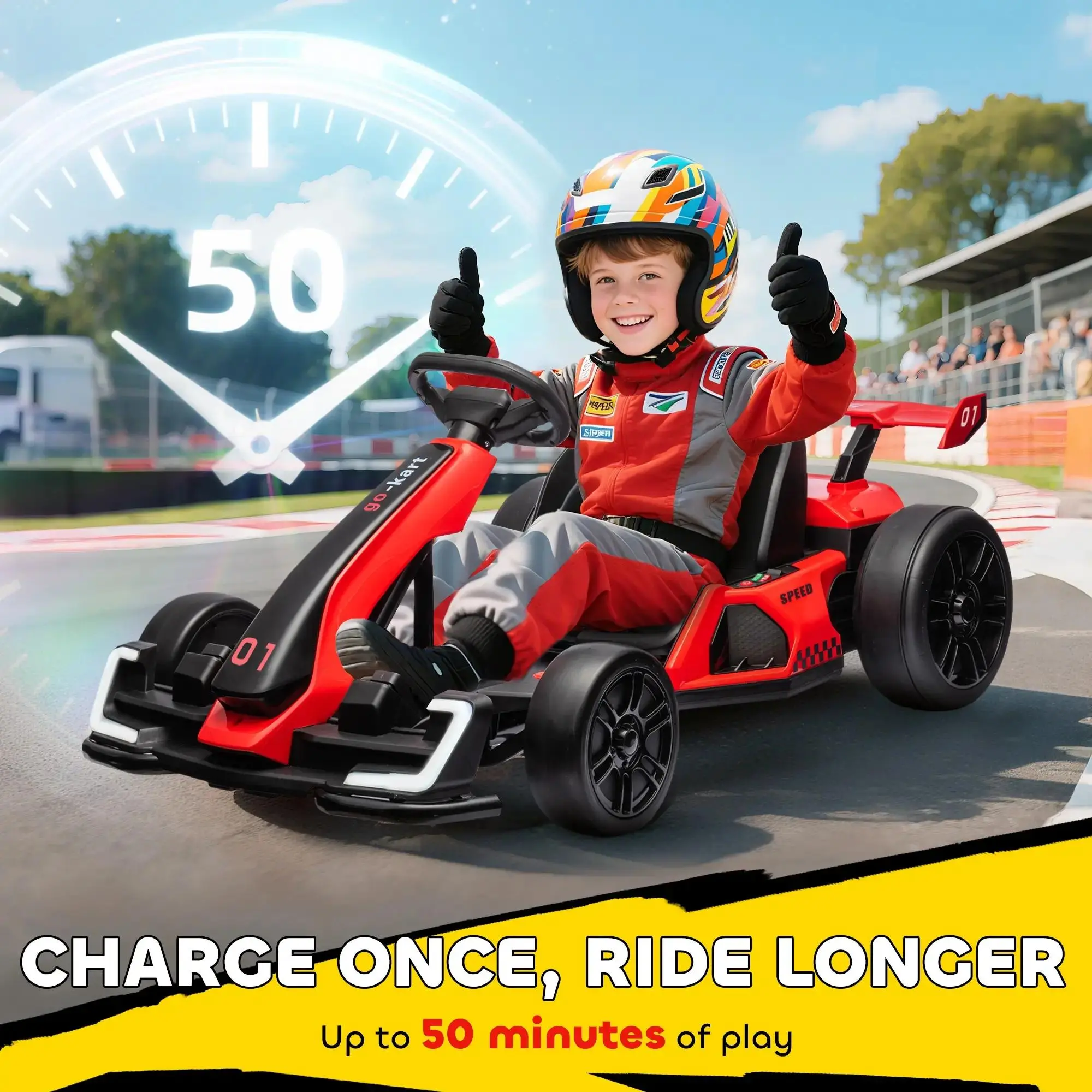 Aosom 24V Electric Go Kart, 7.5/8.1mph, Drifting Car Battery Powered Ride on Toy with Slow Start, Music, Horn, for 6-12 Years Old Aosom 24V Electric Go Kart, 7.5/8.1mph, Drifting Car Battery Powered Ride on Toy with Slow Start, Music, Horn, for 6-12 Years Old