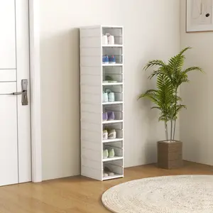 【US-based sellers】Stackable Plastic Shoe Boxes, Foldable Shoe Storage Boxes with Clear Door, No Assembly, Fit Size 10, White