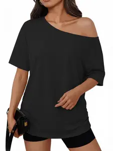Women's Off-The-Shoulder Top, Basic Oversized T-Shirt, Short Sleeve Tee, Summer & Spring Casual Wear, Trendy Women's Clothing, Minimalist