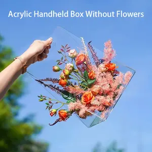 1pc Transparent Acrylic Handheld Box Diy Bouquet Arrangement Gift Box Reusable Clear Creative Tote Bag For Wrapping Flower Gift