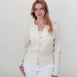 100% Cream with a touch of Gold Cashmere Sweater