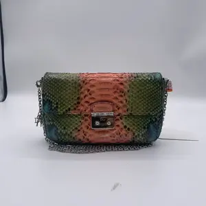 Pre-owned Dior Green, Pink, Blue Hand Painted Python Crossbody Bag|20171569