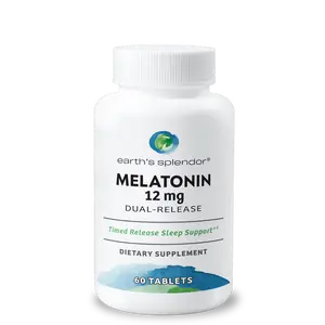Earth's Splendor Melatonin 12 mg Dual-Release Dietary Supplement Tablets - Extra-Strength Bi-Layer Formula for Deeper Rest, Uninterrupted Sleep - 60 Tablets