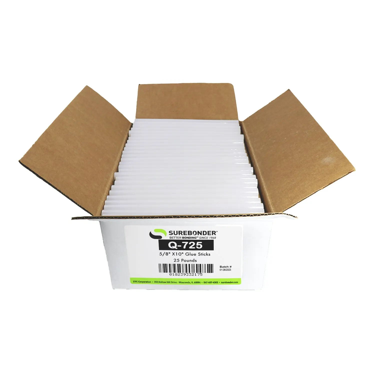 Q-725 General Purpose All Temperature Hot Melt Glue Sticks - 5/8" x 10" | 25 lb box