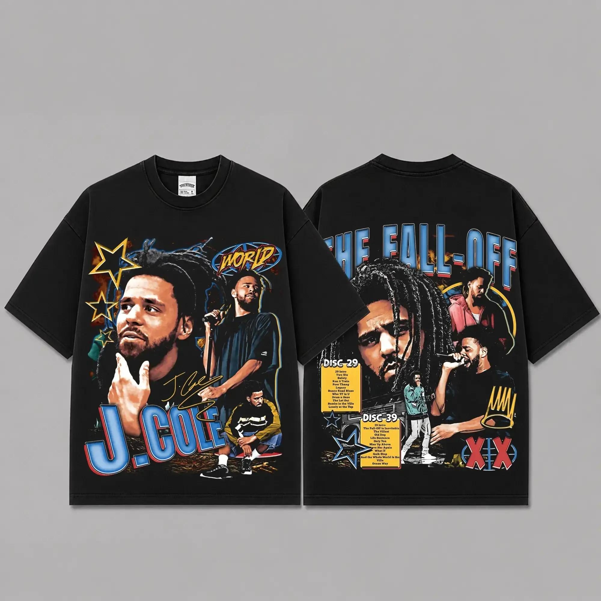 [FREE SHIP] J. Cole The Fall-Off Graphic Premium Cotton T-Shirt, Dreamville Hip Hop Fan Tee, Retro Rap Collage Concert Shirt, Music Streetwear, Double Sided Album Merch