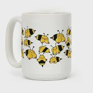 Glossy Ceramic Bee-Themed Reusable Mug, Funny Cute Washable Coffee Cup, Kitchen Drinkware Gift for Friends, Reuse