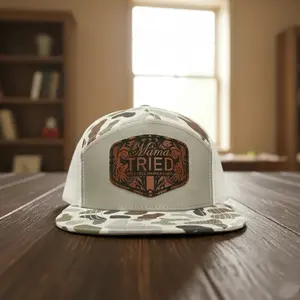 Mama Tried Flat Bill Trucker Hat 2026 – Duck Camo Mom Snapback with Tooled Leather Patch – Trendy Outdoor Cap & Perfect Mother’s Day Gift