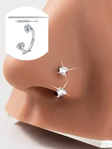 Cubic Zirconia Heart Nose Ring, Nose Piercing Jewelry, Stainless Steel 18ga Hoop Earring Design, Fashion Jewelry for Women & Girls, All Season Wear