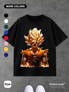 Super Saiyan Post-Battle Awakening Graphic Loose-Fit Short Sleeve, Casual Breathable Streetwear for Daily Wear