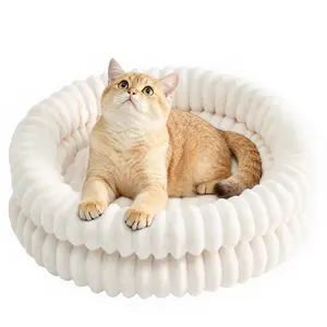 Fluffy pet bed, Washable Round Orthopedic Kitten Bed, Ultimate Soft Fuzzy Pet Bed for Small Dogs with Non-Slip Bottom
