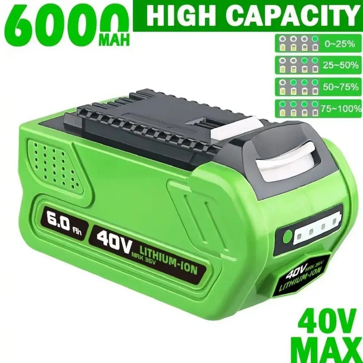 1/2 Packs 6.0Ah (6000mAh) 40V Replacement Battery with Smart Gauge for GreenWorks 40V G-MAX Lithium-ion Power Tools, Compatible with Models 29462,29472,29252,20202,22262,25312,25322,20642,22272,27062