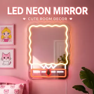 SpongeBob SquarePants LED Neon Mirror for Girls Room, Wavy Wall Mirror with Warm Light, USB Powered Acrylic Neon Mirror Lamp, Cute Bedroom Decor for Kids Teens, Pink Playroom Wall Decor, Vanity Night Light, Birthday Gift, 12.17 x 14.96 in