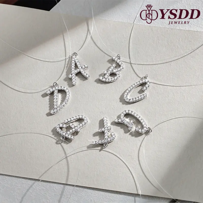 【#562 Letter Necklace】 New Invisible Chain Letter Pendant Necklace  vvs Synthetic Moissanite Necklace in 925 Sterling Silver