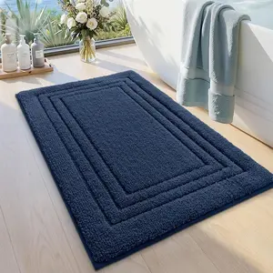 DEXI Thick Bath Mat - 24x16in Non-Slip Washable Absorbent Quick-Dry Bathroom Rug for Bathtub, Shower Floor, Decor & Laundry Use, Navy Blue