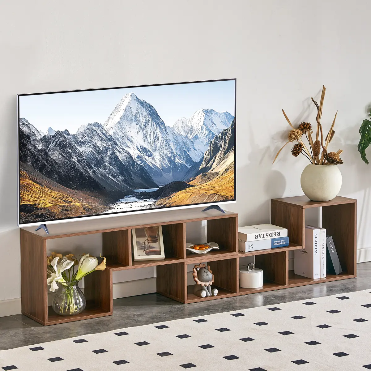 Minimalist Sturdy MDF Wood 2-Piece Cube TV Stand - Customizable Adjustable L-Shaped Gaming Entertainment Center with Open Storage Shelves for Living Room, 55.1in*11.8in*17.1in Dimensions