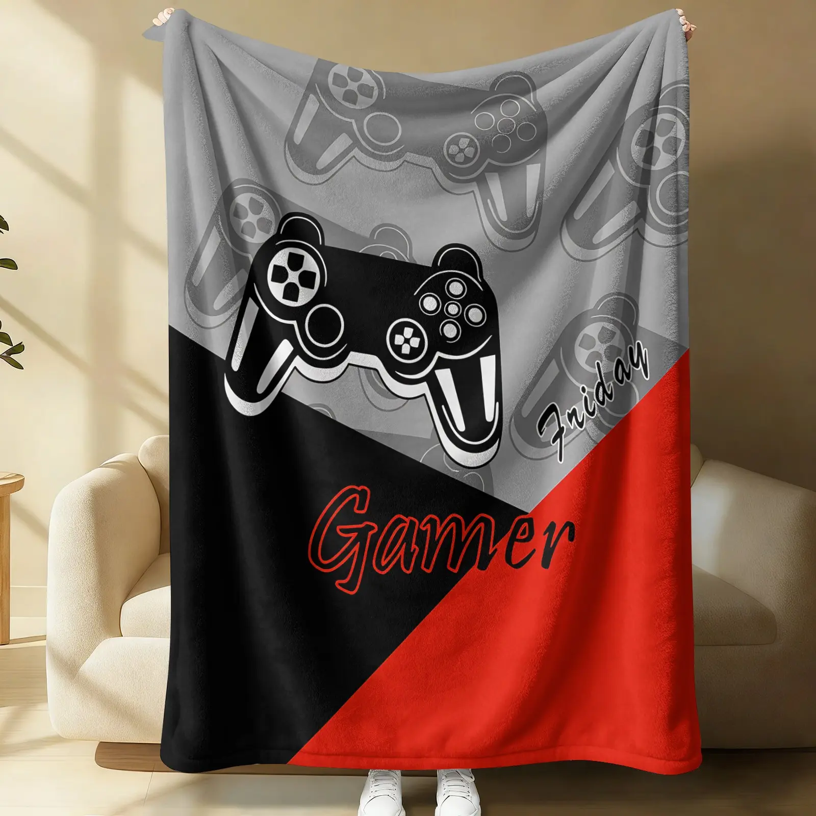 Gamer Controller Oversized Flannel Fleece Throw Blanket, Cool Gaming Print Cozy Soft Blanket for Teens Bedroom Sofa Dorm, Lightweight Warm All-Season Bedding
