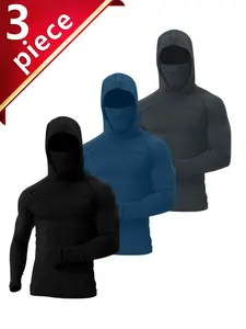 Men's 3-Pack Fitness Hoodie Set with Face Cover, Quick Dry Long Sleeve Workout Hooded Shirt, Athletic Sun Protection Top for Gym, Running, Training, Outdoor Sports #tiktokmademebuyit