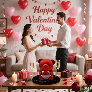 Palm-Sized Cute Bear Jewelry Box with Soap Rose, Hidden Space for Rings or Earrings, Easy-Open Heart Knob, Romantic Gift for Valentines