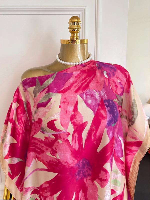 Dress+1 Scarf,Women's Fashion Print Long Robe Set, Moomoo Dress + Scarf Headband, Casual Woven Fabric, Thin All-Season Wear, Beach Sun Protection