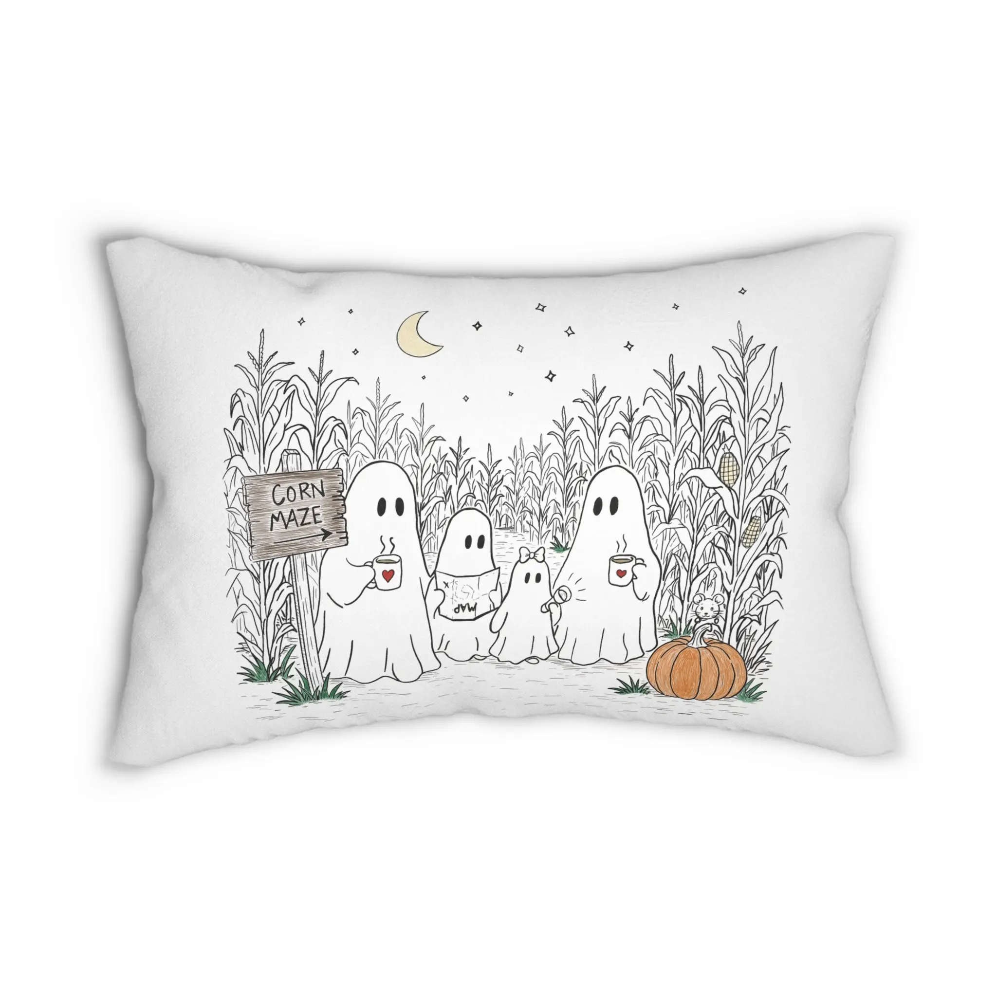 The Story of the Ghost | Chapter 2 | Ghost Family Corn Maze Lumbar Pillow | Cute Ghost Pillow | Cozy Fall Decor