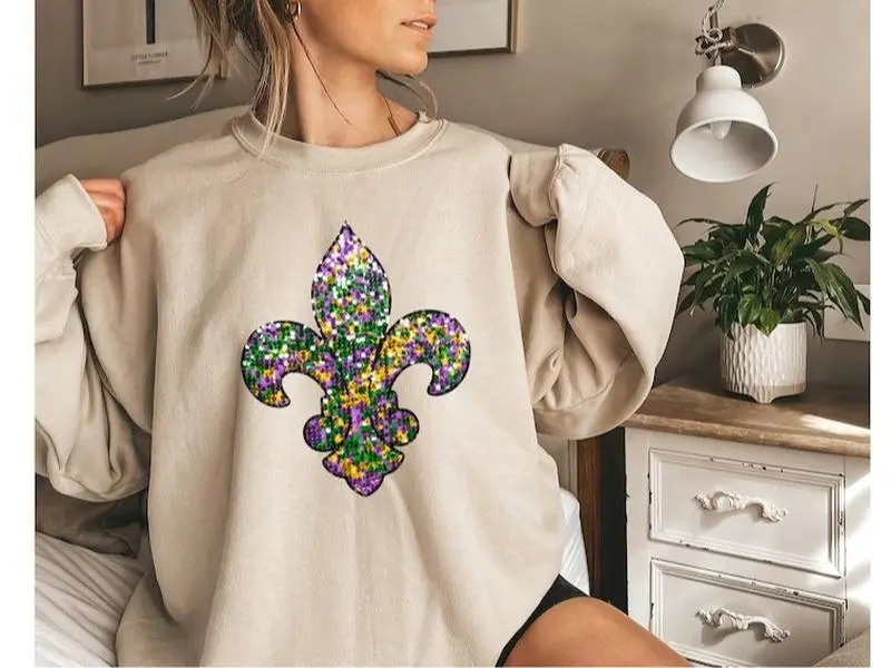 Mardi Gras Sweatshirt, Mardi Gras Shirt, Mardi Party Shirt, Fleur De Lis Shirt, Fat Tuesday Shirt, Nola Shirt Cotton Fit