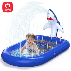 QPAU Splash Pads for Toddlers 1-3, Dark Blue Shark Splash Pad for Kids, Outdoor Play Fun Mat for Babies, Inflatable Sprinkler Pool for Birthday Girl Gifts 1 Year Old Girl water pump