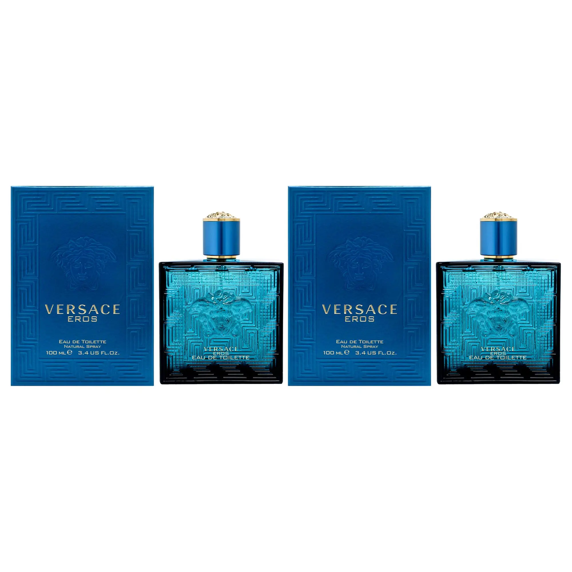 VERSACE Eros for Men, Classic Eau de Toilette Spray with a Long-Lasting Scent, 3.4 fl oz / 100 ml, 2-Piece Fragrance Gift Set, Set Of 2
