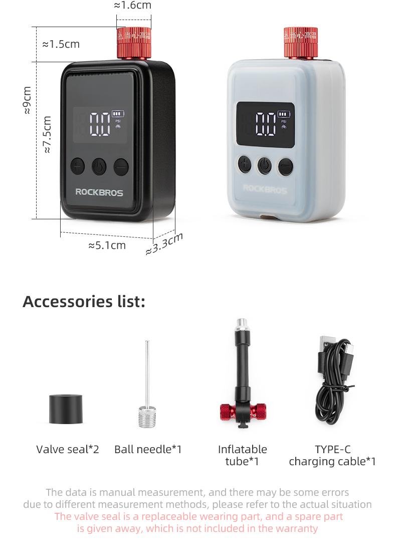 ROCKBROS Mini Bike Pump Electric 150PSI Auto-Shutoff Air Pump with Presta and Schrader Valve