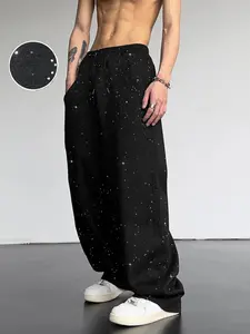 Men's Casual Sport Pants, Sparkle Star Print, Breathable Silver Color Fabric, Fitted Regular Fit, All Seasons, Street Style, Sports Bottoms