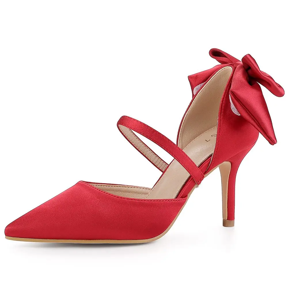 Allegra K Women's Satin Upper Pointed Toe Bow Decor Stiletto Heels Pumps