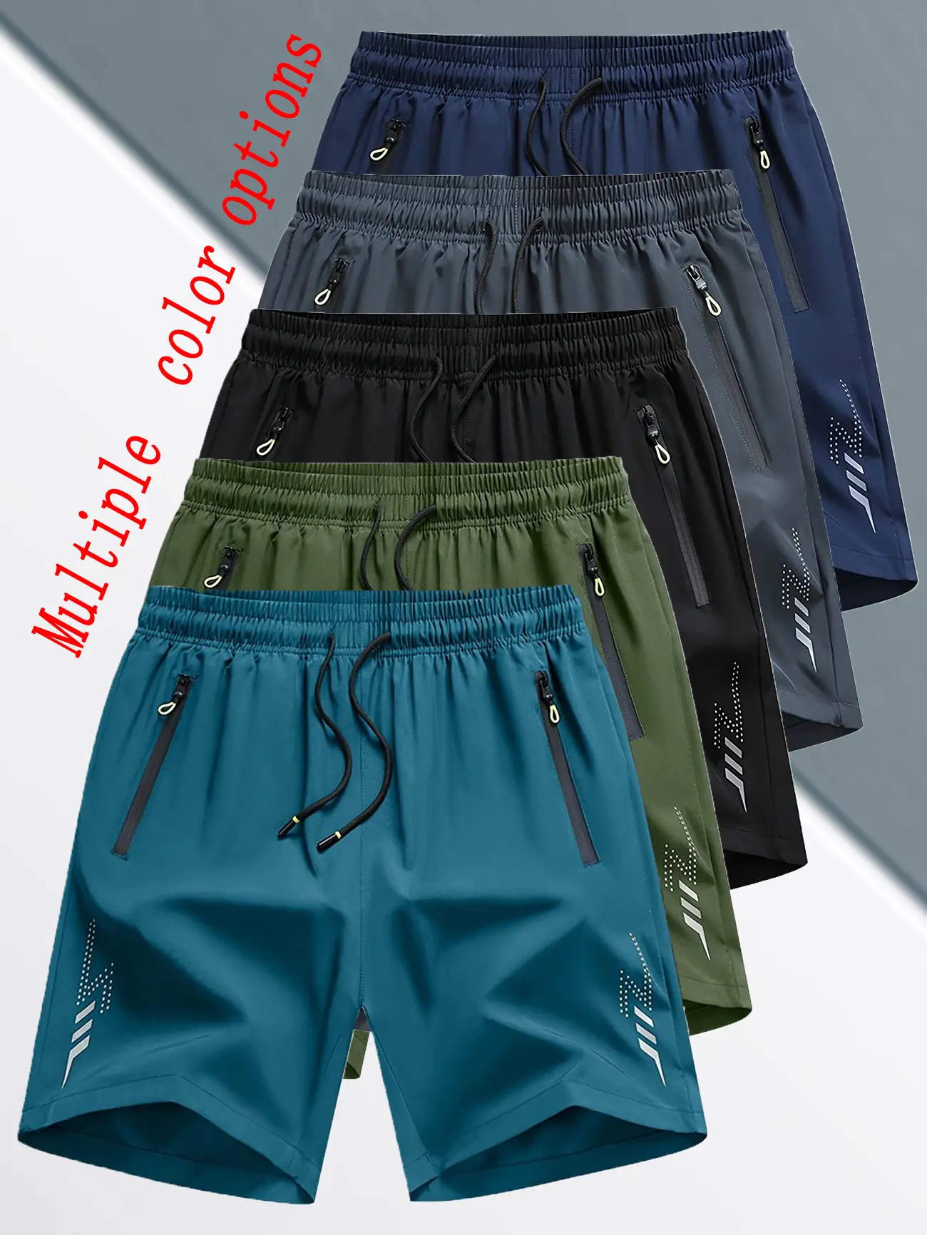 Men’s 5-Pack Ice Silk Loose-Fitting Knee-Length Bermuda Stretch Sporty Cool Elastized Polyester Blend Running Training Shorts - Drawstring, Athleisure Casual for Summer Sports, Casual Wear, Stretch Men's Shorts, Sporty Men's Shorts