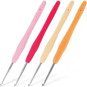 4PCS Small Size Crochet Hooks for Arthritic Hands 4 Sizes 1.0mm 1.25mm 1.5mm 1.75mm Crochet Needles for Beginners Smooth Knitting Needles for Handmade DIY