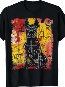 Pop Art Style Dog Graffiti T-Shirt Same Style for Men And Women 2026 Summer Short Sleeve Printed T-Shirt 180G Men'S T-Shirts Men'S  T-Shirts