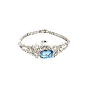 Swan Crystal Bangle | Sparkly CZ Blue Gem Silver Tone | Viral Swan Statement Bangle | Luxury Blue Crystal Swan Statement Bangle | Timeless Evening Wear Jewelry | High-End Swan Design Bangle | Birthday/Anniversary Gift Idea
