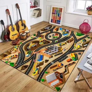 Cartoon excavator construction site rug Interactive rug Cartoon Pattern Rug Living Room Bedroom decor Kid Play mat Parent-child Activity Rug Cartoon Rug Indoor doormat, children's gift