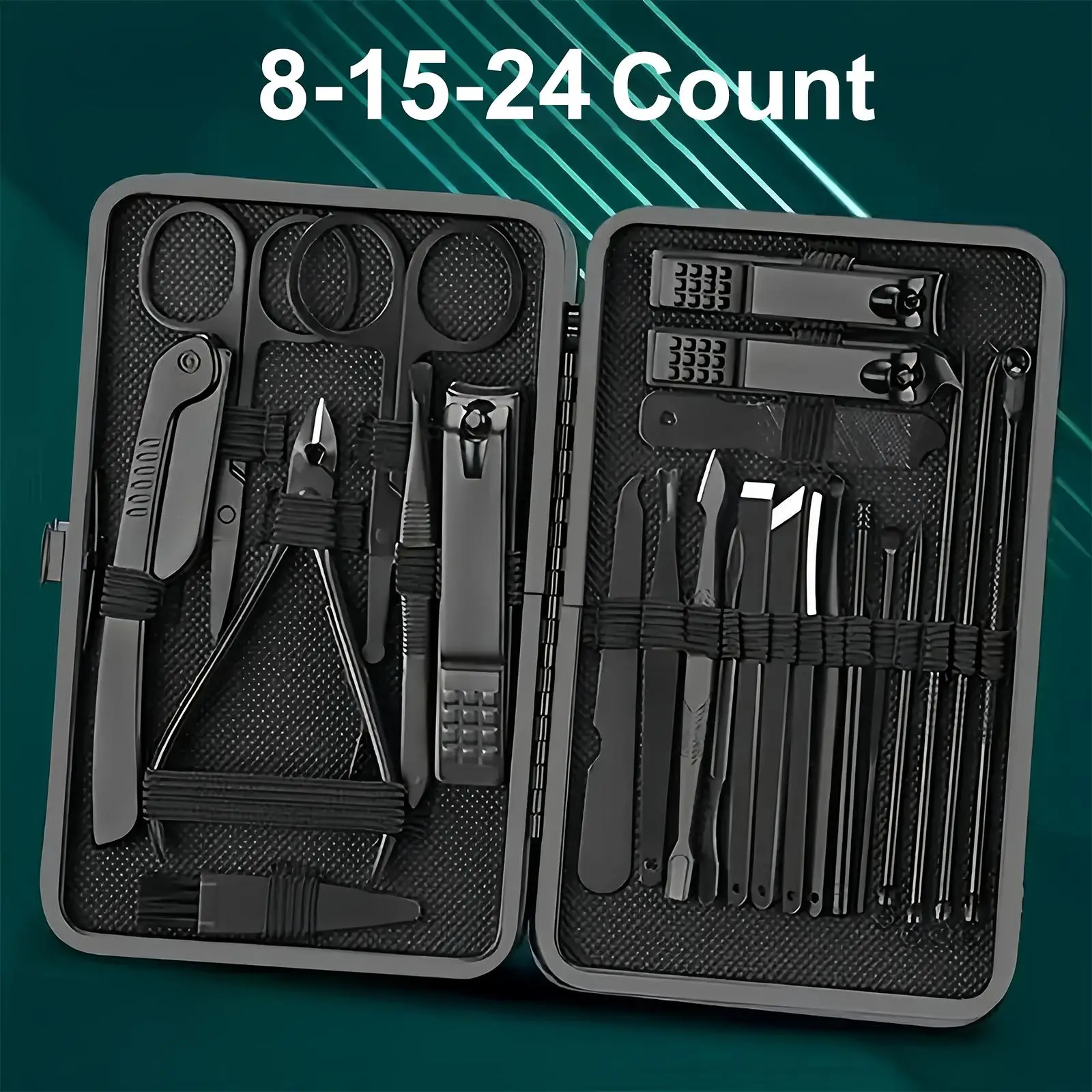 Professional Nail Clipper Set with Storage Case, 8 Counts/24pcs/15pcs Portable Manicure & Pedicure Tool Set, Nail Cutter Kit Wallet, Nail Care Tool fo