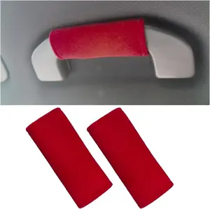 2 count  Inside Door Handle Protector, Colorful Soft Fluff  Pull Handle Cover, Anti-Scratch Grab Handle Wrap,  Interior Decoration Accessories for Women Men (Red)