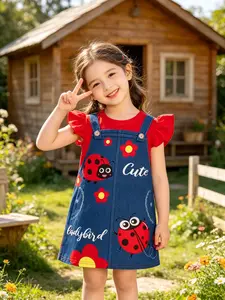 Adorable Ladybug Dress for Kids, Perfect for Garden Days, Cute Cartoon Pattern, Slim-Fitting Casual Dress, Ideal for Young Children