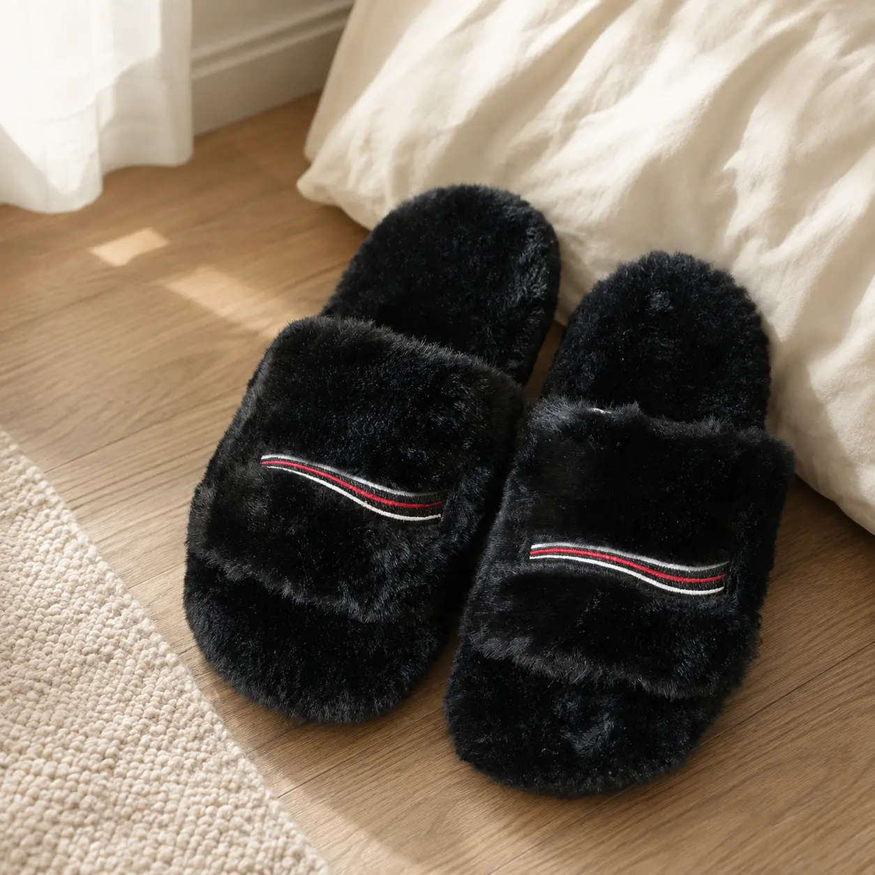 Fuzzy Slippers Soft Plush Open Toe House Shoes Cozy Indoor Bedroom Slippers for Women Men