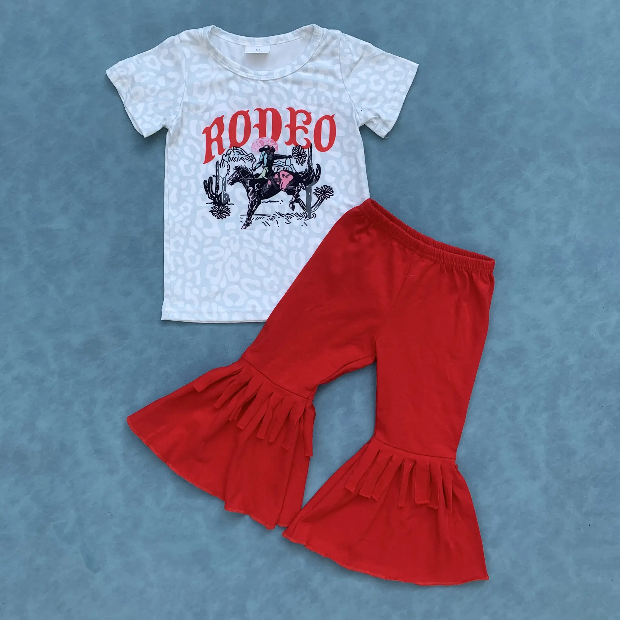 Western rodeo cowgirl top tassel ruffle bell bottoms fashion girls outfit
