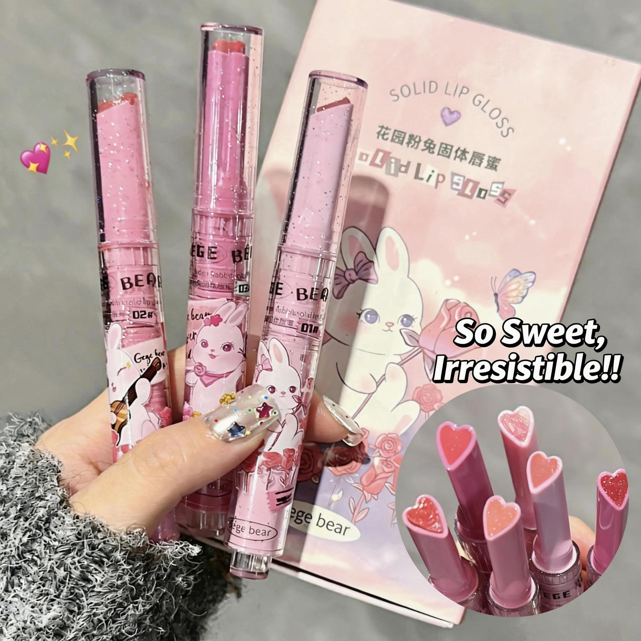 heart lip  3-Piece Garden Pink Lip Gift Set  Glassy Lip Gloss & Mirror Shine Lip Tint Lipstick Makeup Lightweight