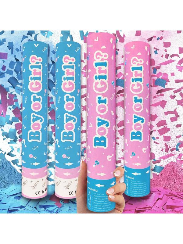 Gender Reveal Confetti Powder Cannon 4pcs, Safe Powder Smoke, Boy Blue and Girl Pink Gender Reveal Poppers - He or She Smoke Bomb Baby Shower Baby Party Decorations Supplies Sticks