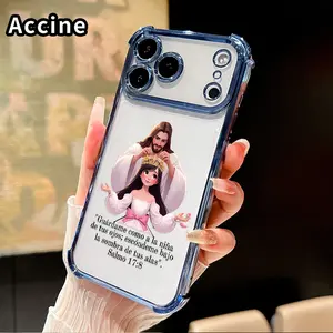 Phone Case for iPhone 17 16 Pro Max 15 Plus 14 13 12 11 E Air Divine Crown Blessing Pattern Premium Plated Cover Casing Clear Protective Four Corners Air Cushion Anti-drop