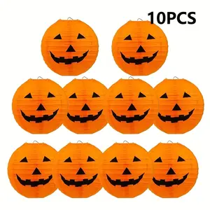 10 sets, Halloween pumpkin lanterns for courtyard decoration, low-cost horror setup, detachable scene setup, scary Thanksgiving scene paper lanterns