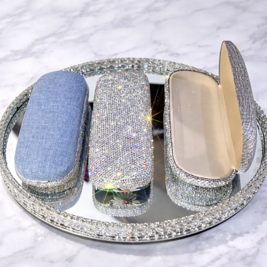 Bling eyeglass case studded with glass rhinestones, portable sunglasses storage box, Portable Sunglasses Organizer, durable protective container, practical eyewear accessories for school and office, Eyeglasses Holder