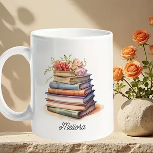 2026  A Customizable Mug for Librarians with Personalized Name Stacking, a Custom Book Coffee Cup, a Ceramic Cup for Book Lovers, a Reading Tea Cup, Reusable But Hand Wash Only, a Gift for Bookworms, a Creative Book-Themed Present, Reusable